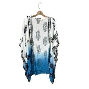 Hyku Women's White & Light Blue Kimono